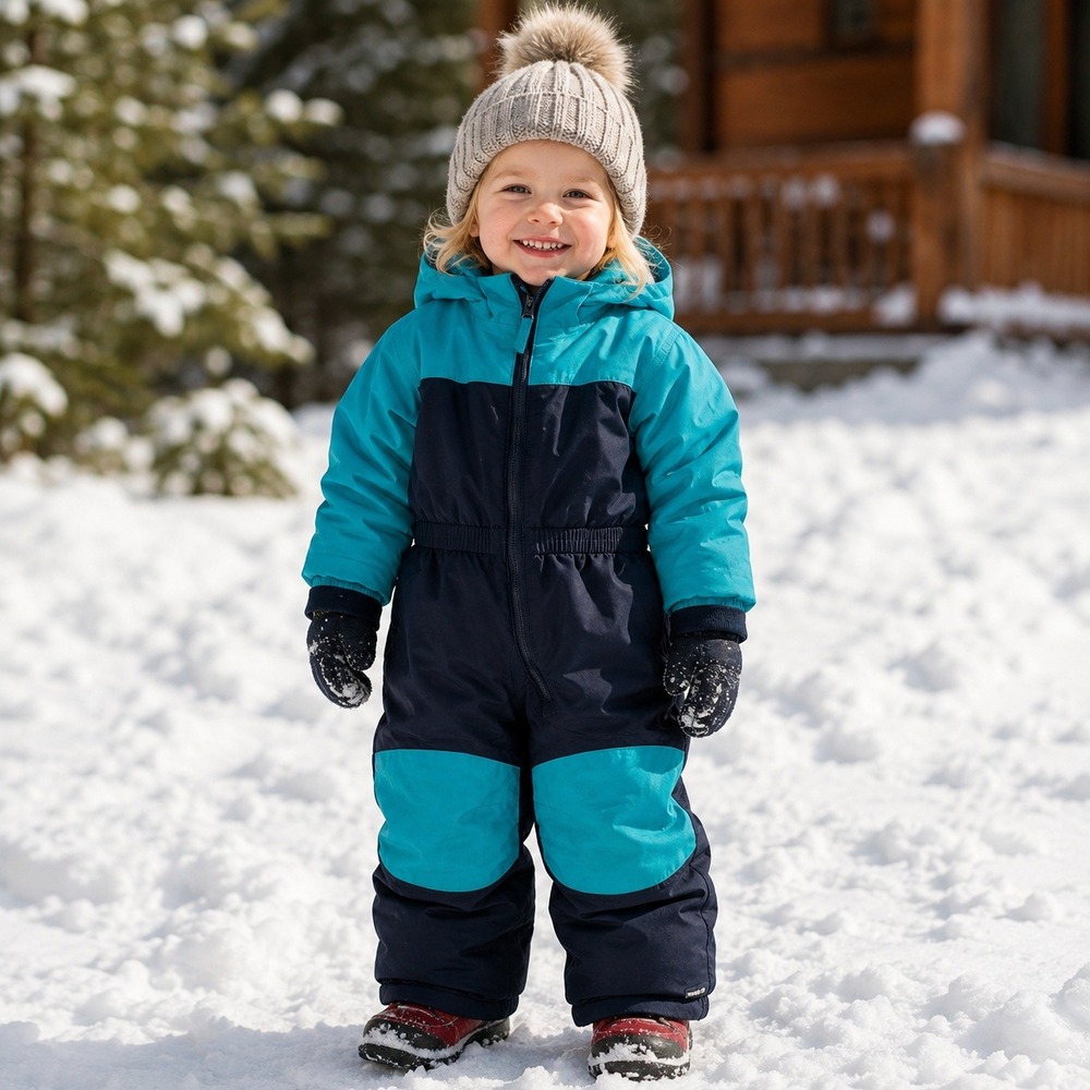 Lands' End Toddler 3T Grow-A-Long Insulated Snowsuit Teal Navy Hooded